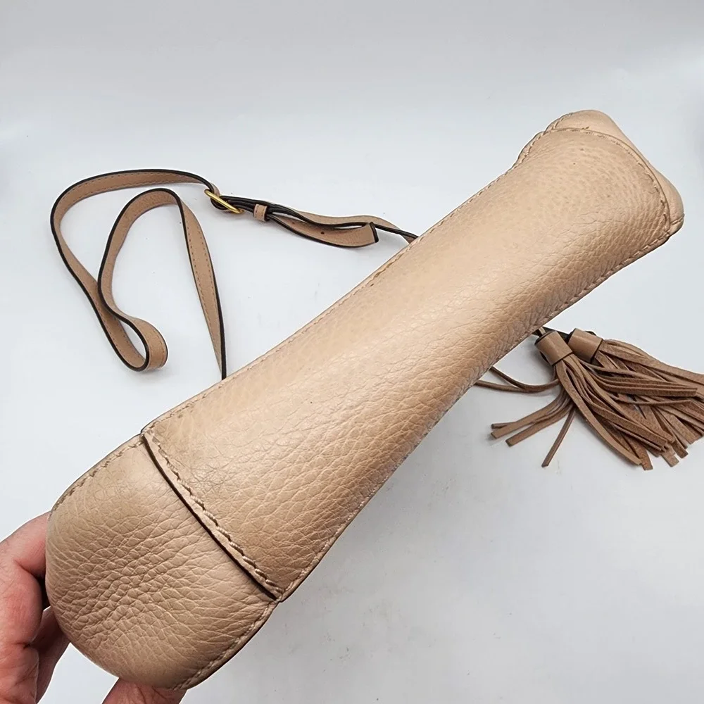 Tory Burch McGraw Crossbody Women's Small Beige Pebbled Leather Tassel Purse